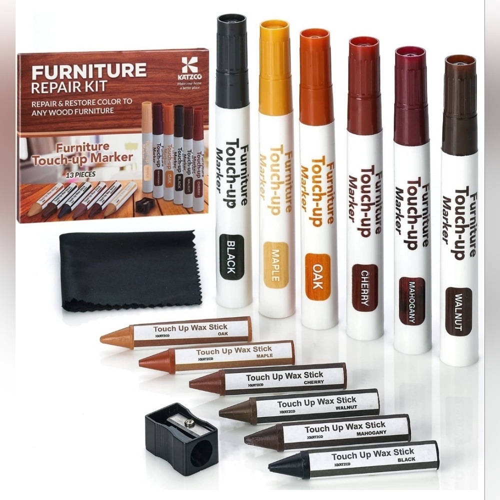 Katzco Wood Furniture Repair Kit Wood Markers For Scratches - Set of 13 - Marker